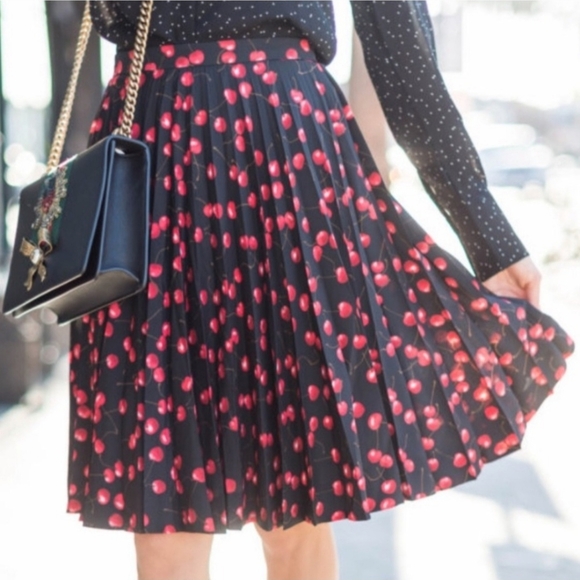J. Crew Dresses & Skirts - J. Crew Pleated Accordian Black‎ Cherry Print Skirt